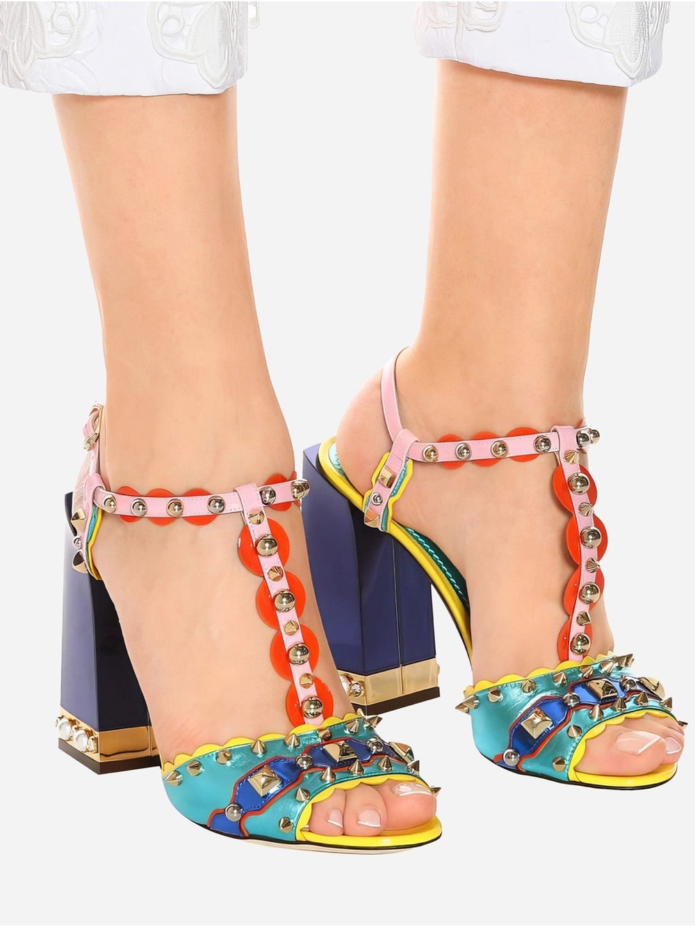 Multicolor Studded Block Heel Sandals Women’s Shoes Size 41
